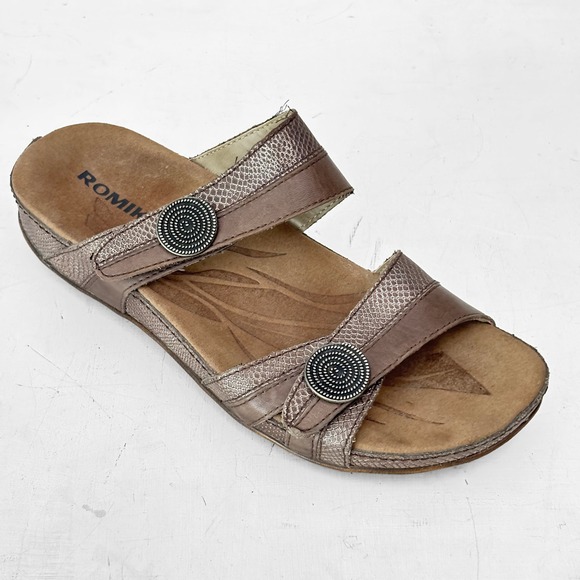 Romika Shoes - Romika Fidschi 22 Womens Metallic Snake Embossed Leather Slide Sandals 38/7-7.5
